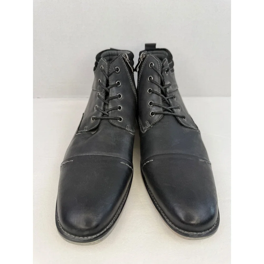 Steve Madden Mens P-Kontac Black Leather Cap Toe Lace Up Zip Dress Boots Size 11